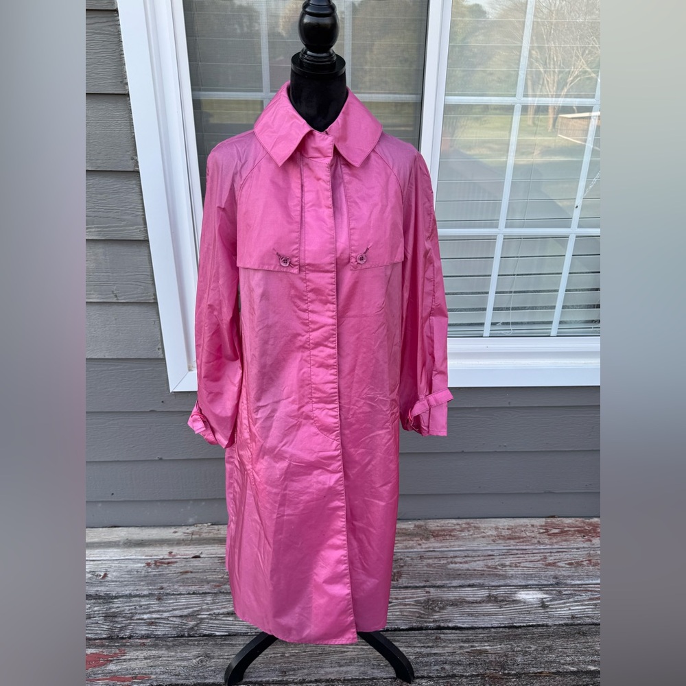 Totes Ladies Vintage Vibrant Pink Nylon‎  Trench Coat 80’s Retro Futuristic 14